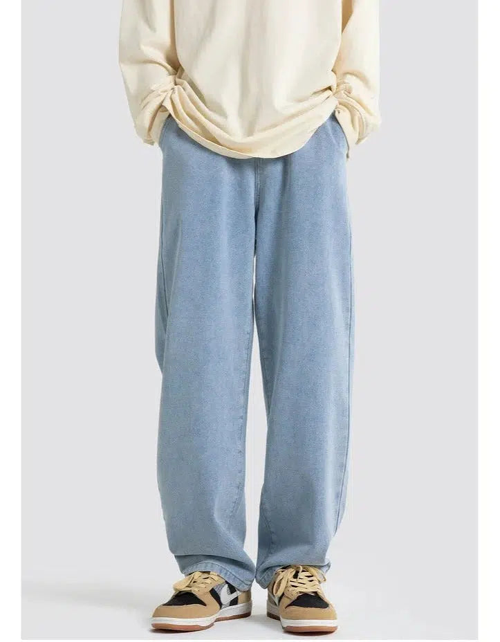 Drawstring Elastic Waist Straight Jeans