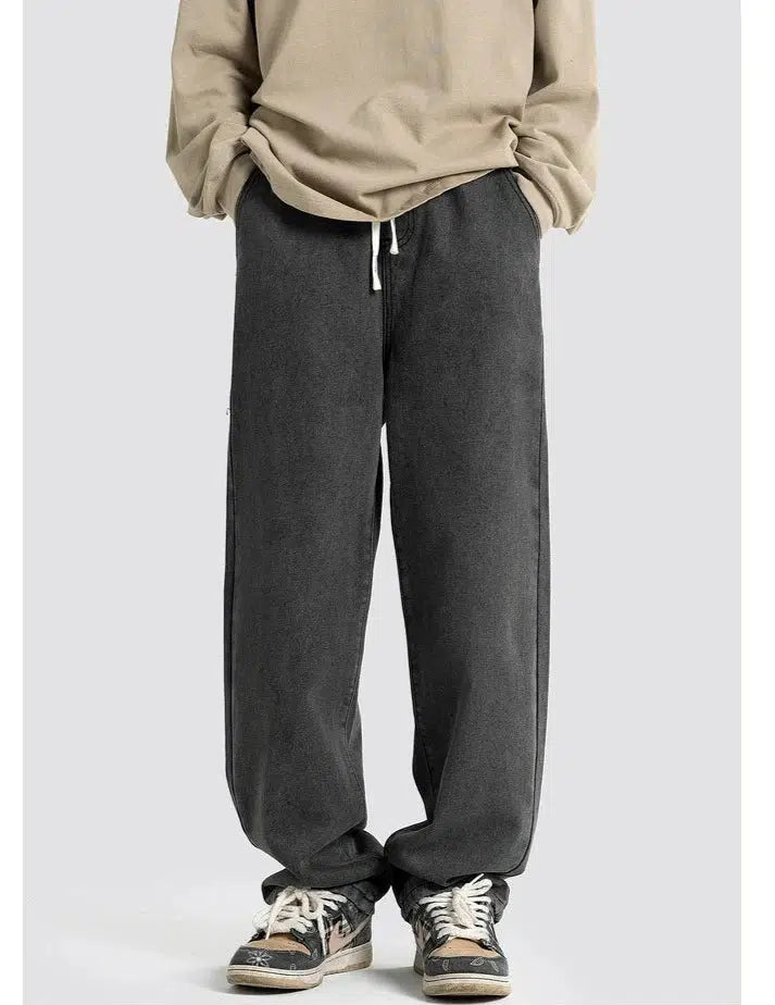Drawstring Elastic Waist Straight Jeans