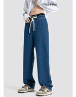 Drawstring Elastic Waist Straight Jeans