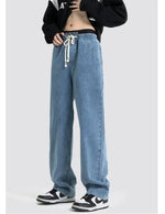 Drawstring Elastic Waist Straight Jeans