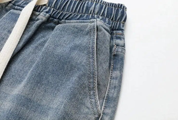 Drawstring Elastic Waist Straight Jeans