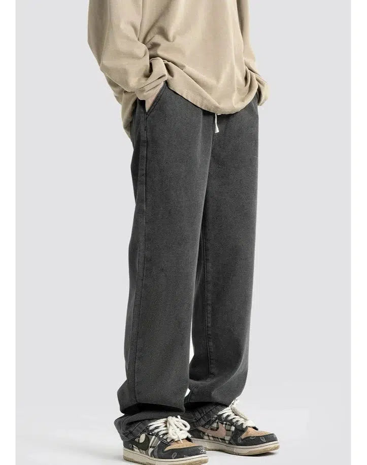 Drawstring Elastic Waist Straight Jeans