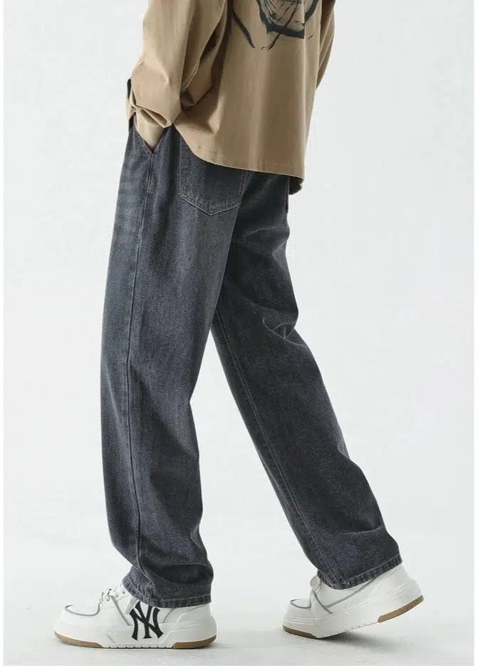 Drawstring Elastic Waist Straight Jeans