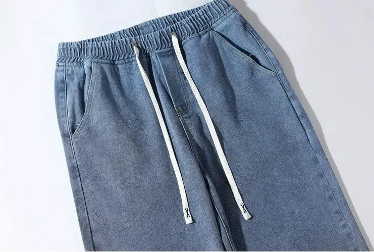 Drawstring Elastic Waist Straight Jeans