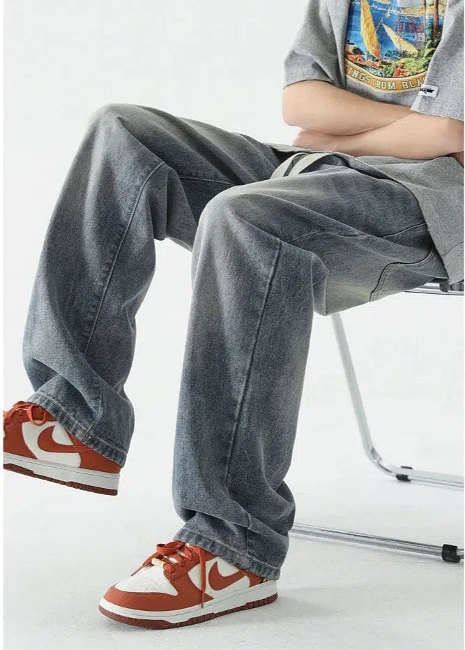 Drawstring Elastic Waist Straight Jeans