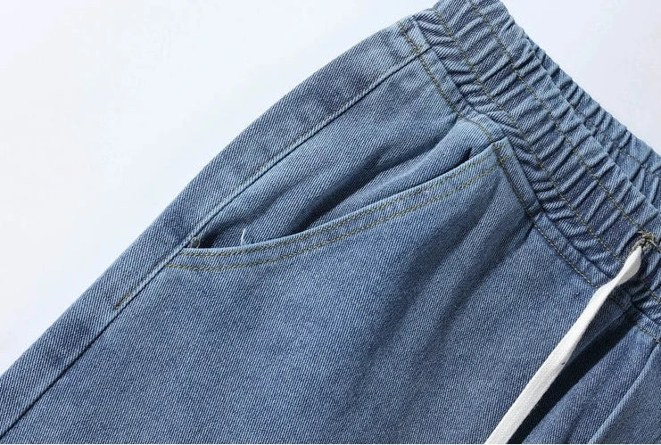 Drawstring Elastic Waist Straight Jeans