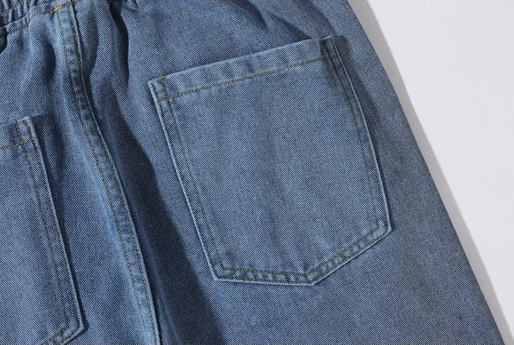 Drawstring Elastic Waist Straight Jeans