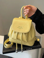 Drawstring Flap Closure Leather Backpack