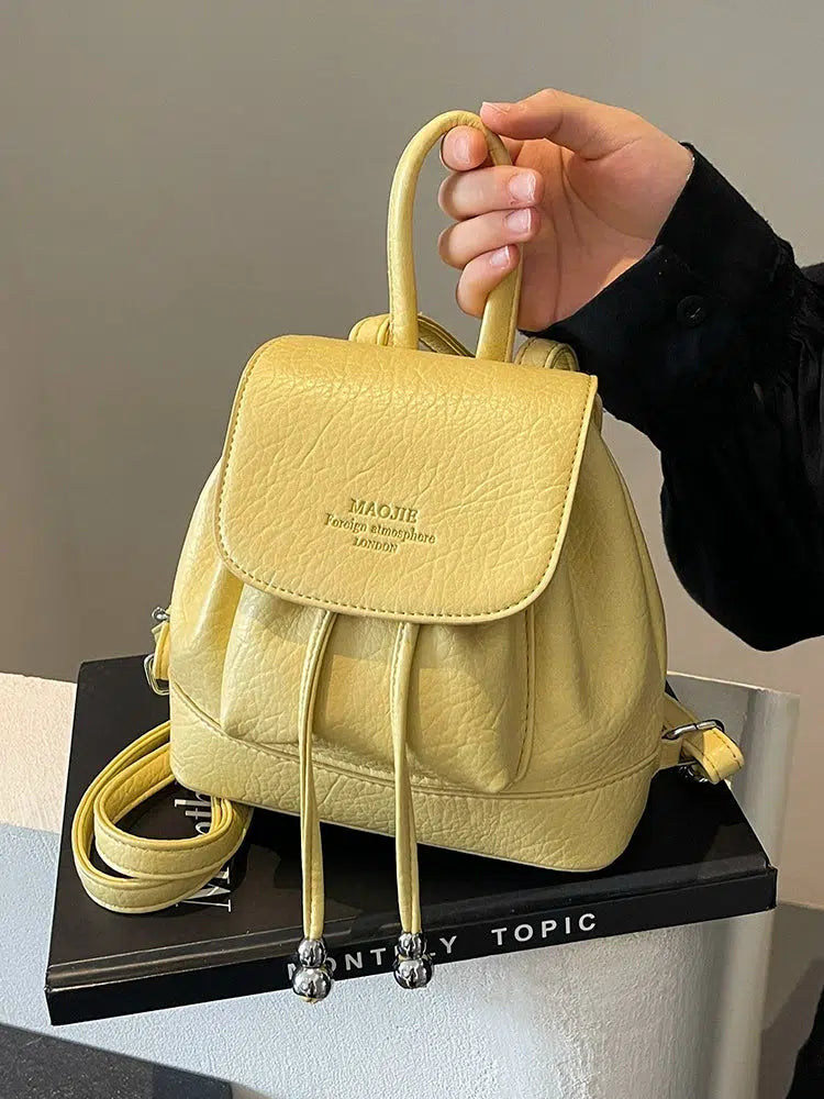 Drawstring Flap Closure Leather Backpack