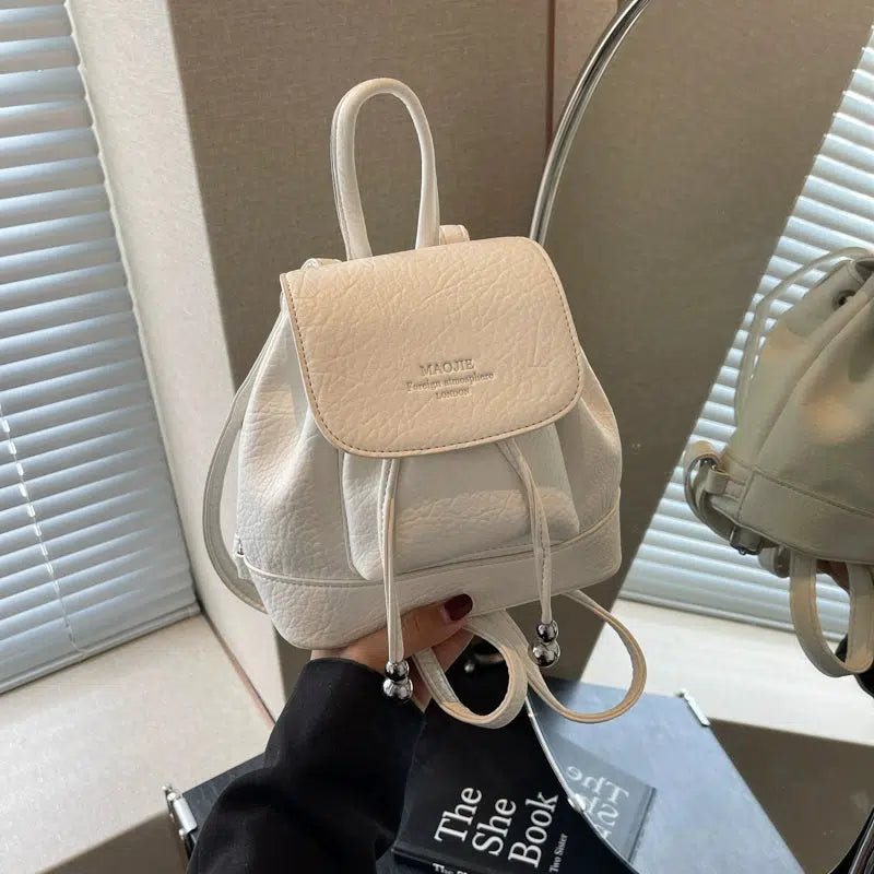 Drawstring Flap Closure Leather Backpack