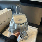 Drawstring Flap Closure Leather Backpack