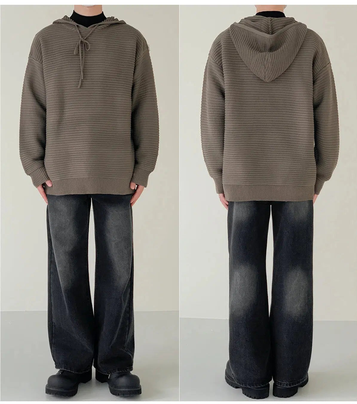 Drawstring Hooded Striped Drape Sweater