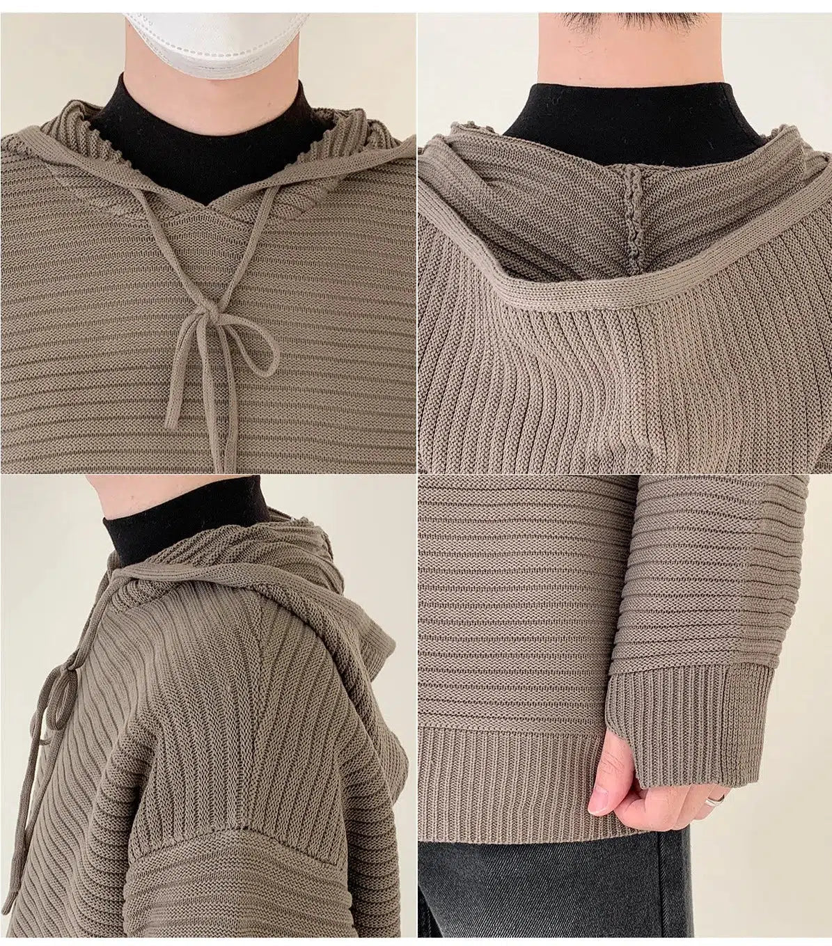 Drawstring Hooded Striped Drape Sweater