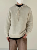 Drawstring Hooded Striped Drape Sweater