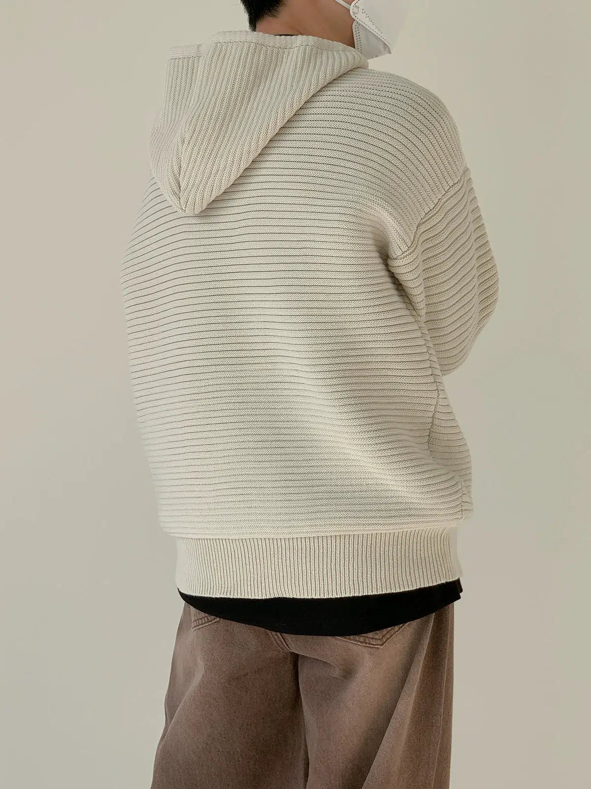 Drawstring Hooded Striped Drape Sweater