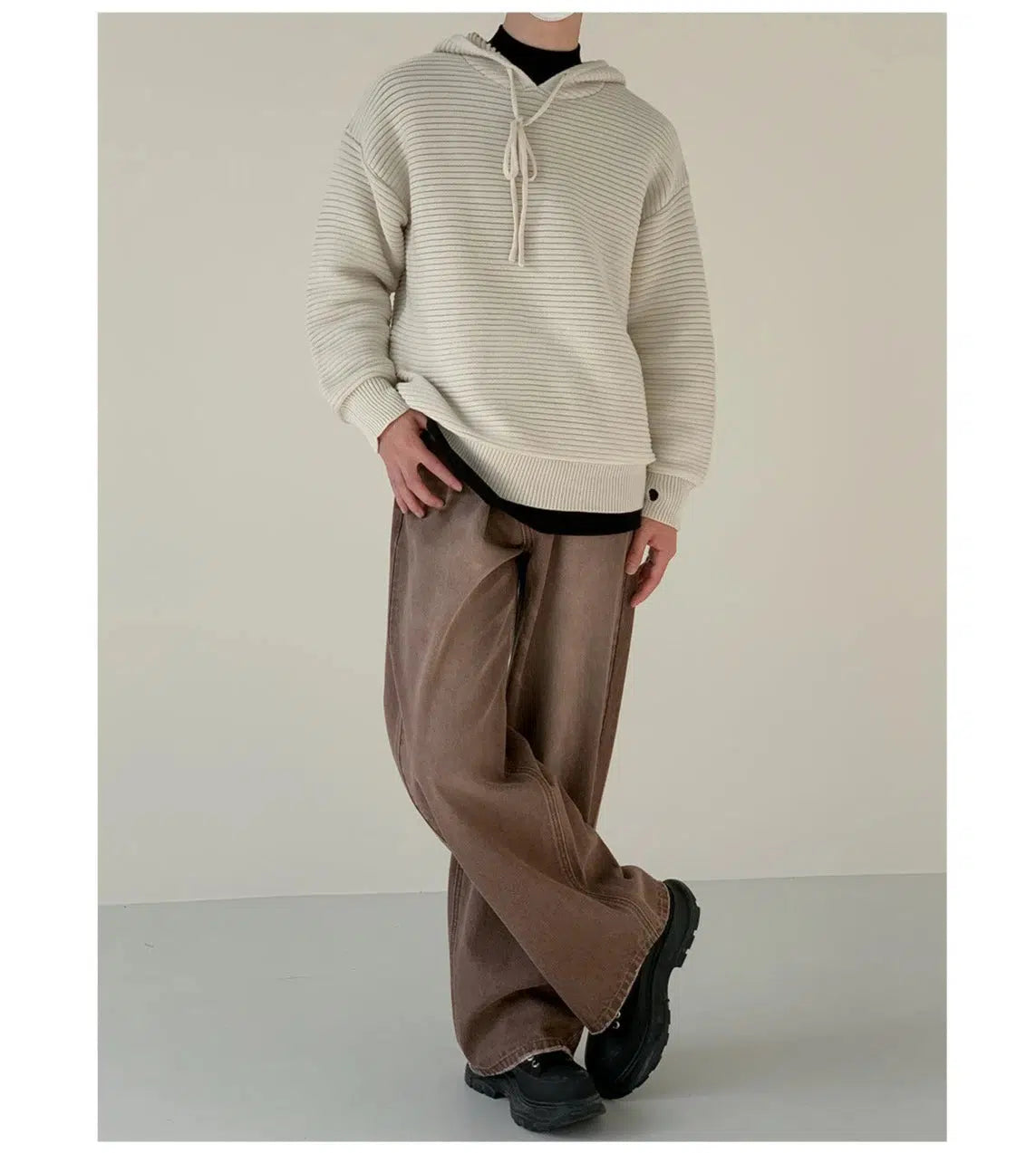 Drawstring Hooded Striped Drape Sweater