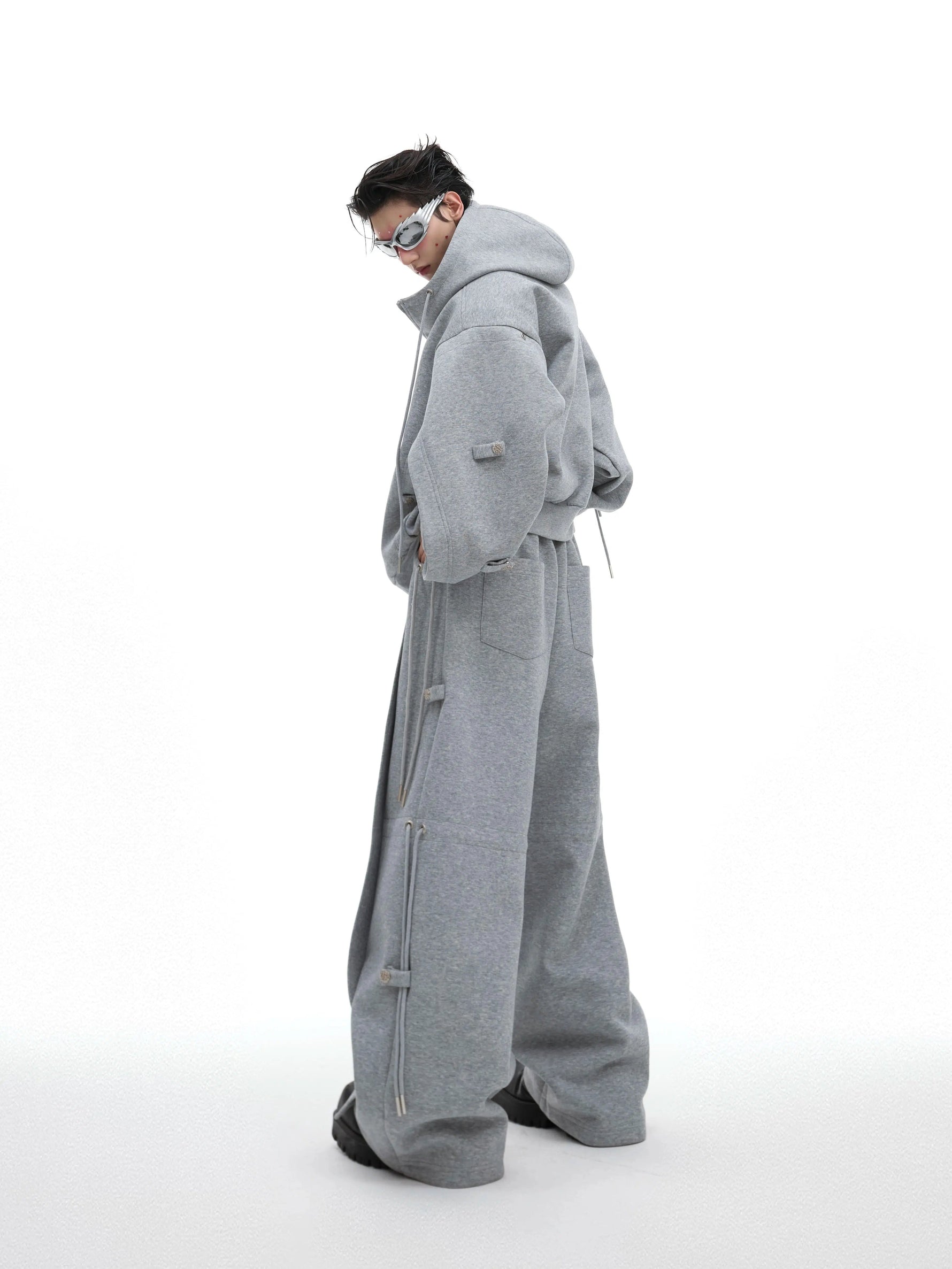 Drawstring Hoodie Wide-Leg Pants Set