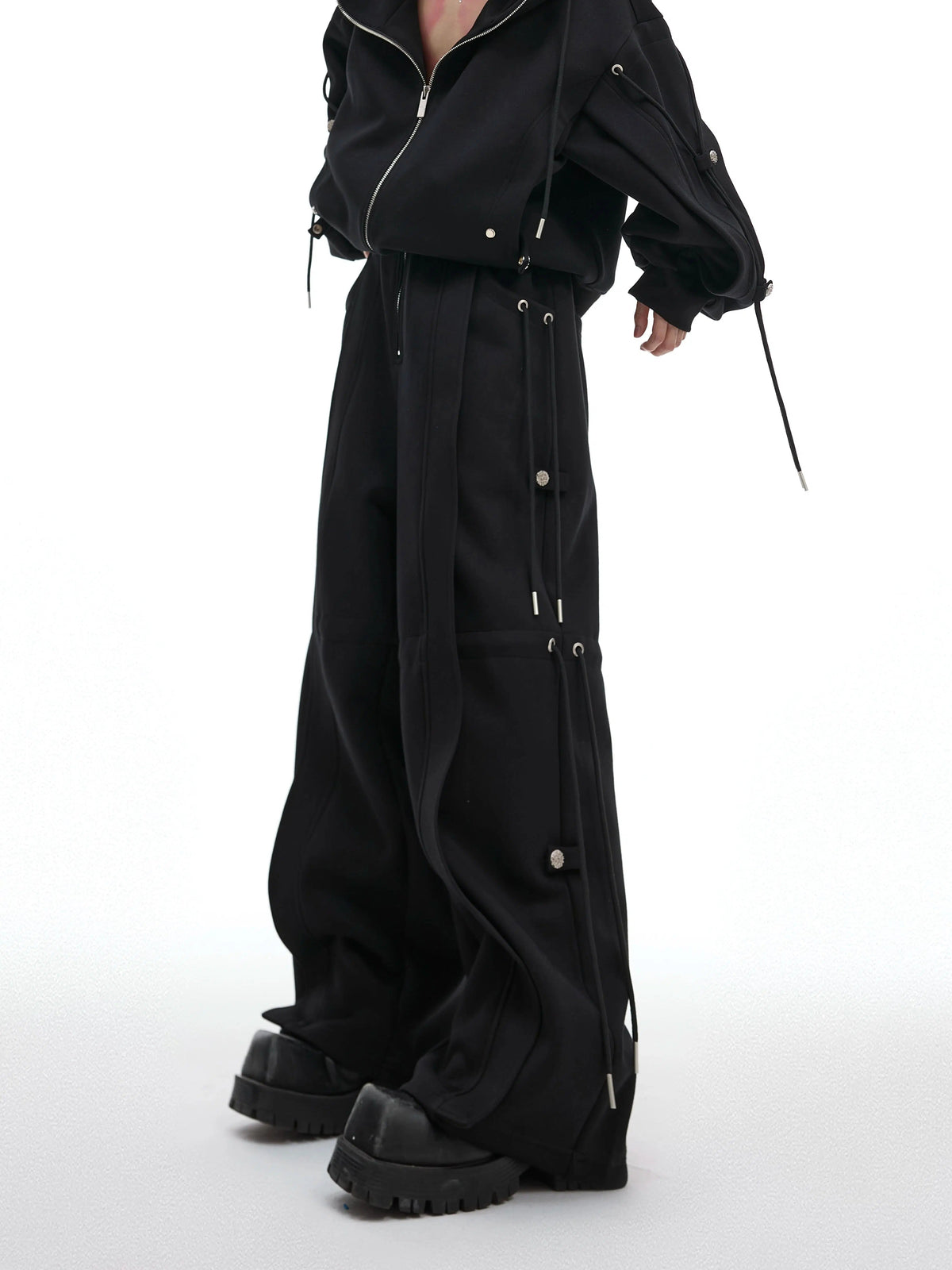 Drawstring Hoodie Wide-Leg Pants Set