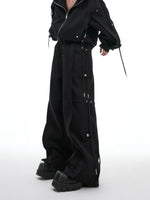 Drawstring Hoodie Wide-Leg Pants Set