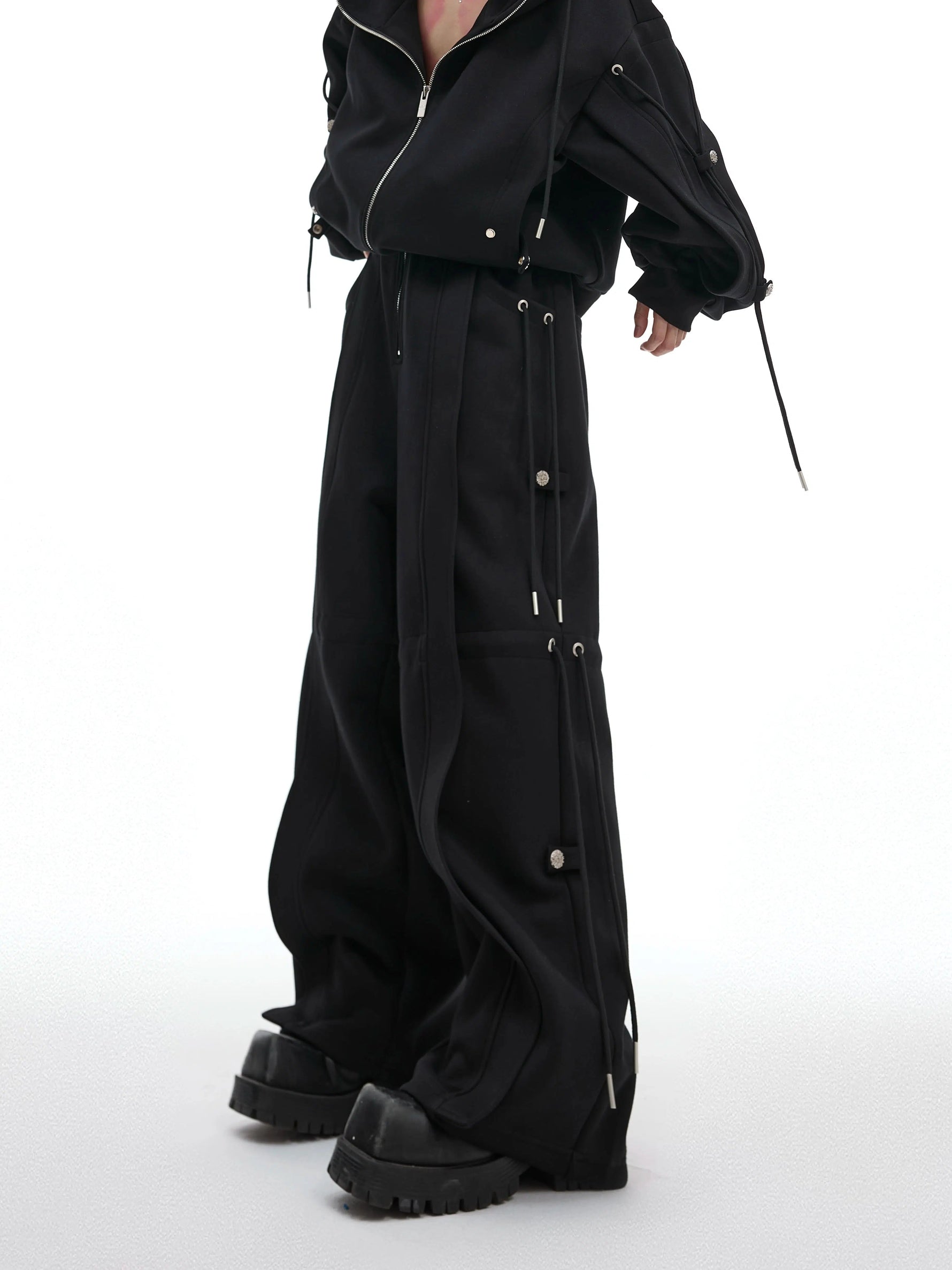 Drawstring Hoodie Wide-Leg Pants Set