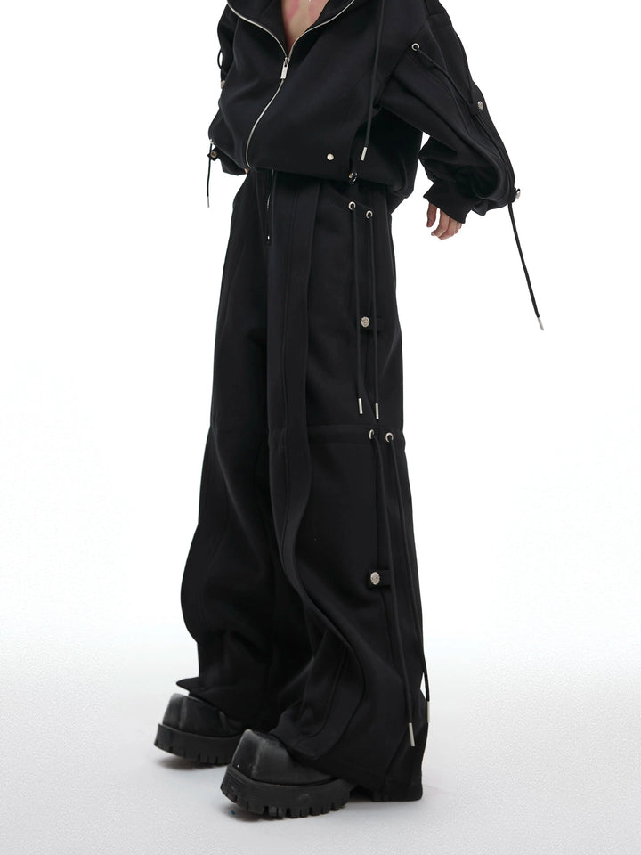 Drawstring Hoodie Wide-Leg Pants Set