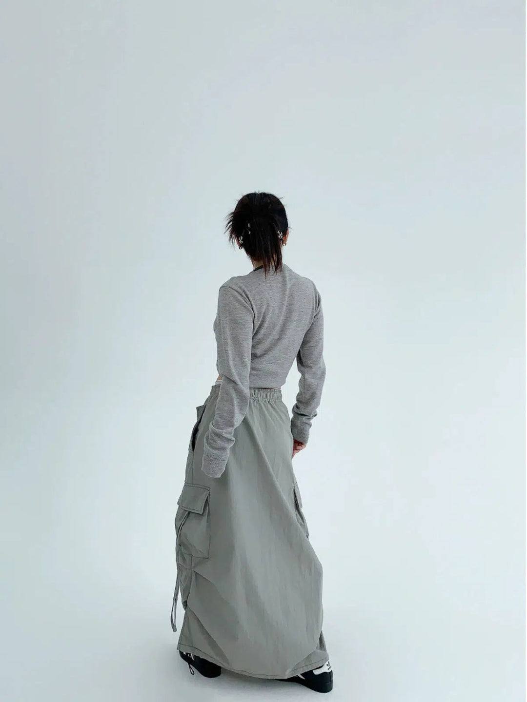 Drawstring Waist Cargo Maxi Skirt