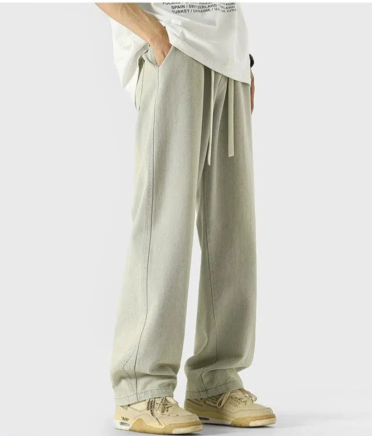 Drawstring Washed Straight-leg Jeans