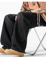 Drawstring Washed Straight-leg Jeans