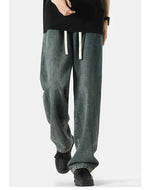 Drawstring Washed Straight-leg Jeans