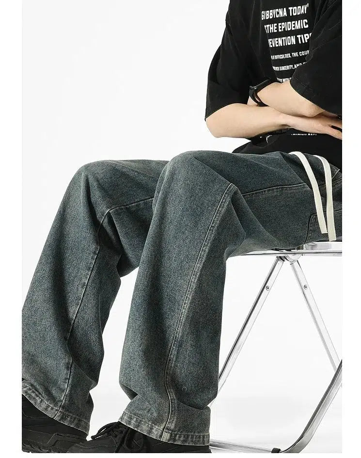 Drawstring Washed Straight-leg Jeans