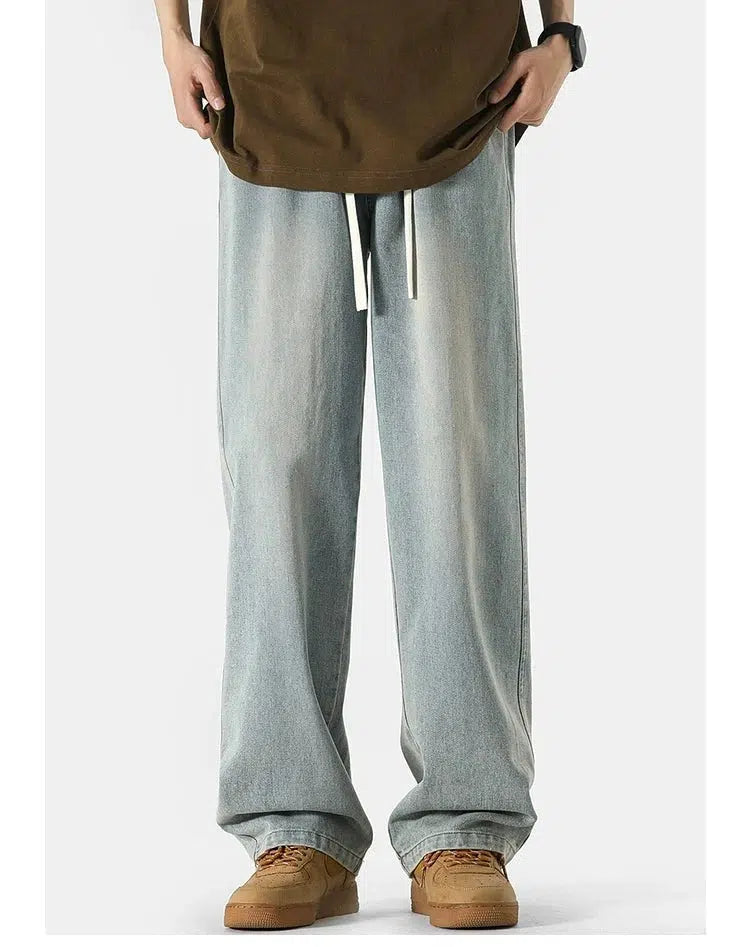 Drawstring Washed Straight-leg Jeans