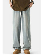 Drawstring Washed Straight-leg Jeans
