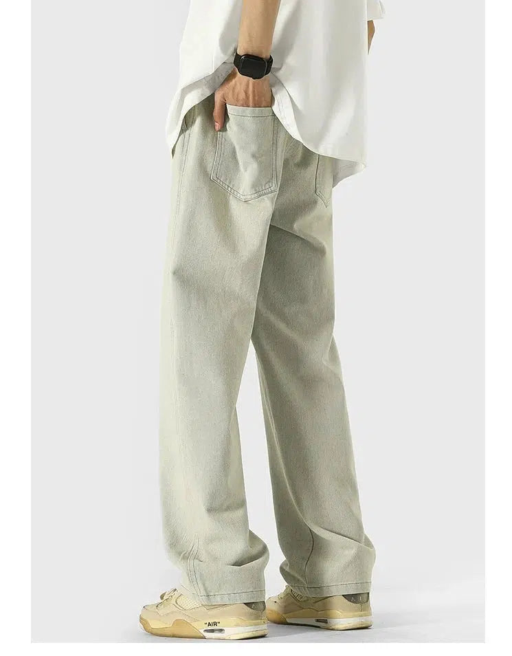 Drawstring Washed Straight-leg Jeans