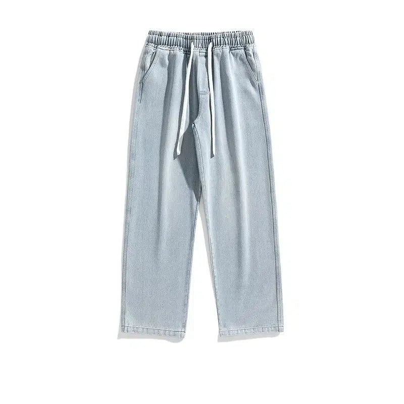 Drawstring Washed Straight-leg Jeans