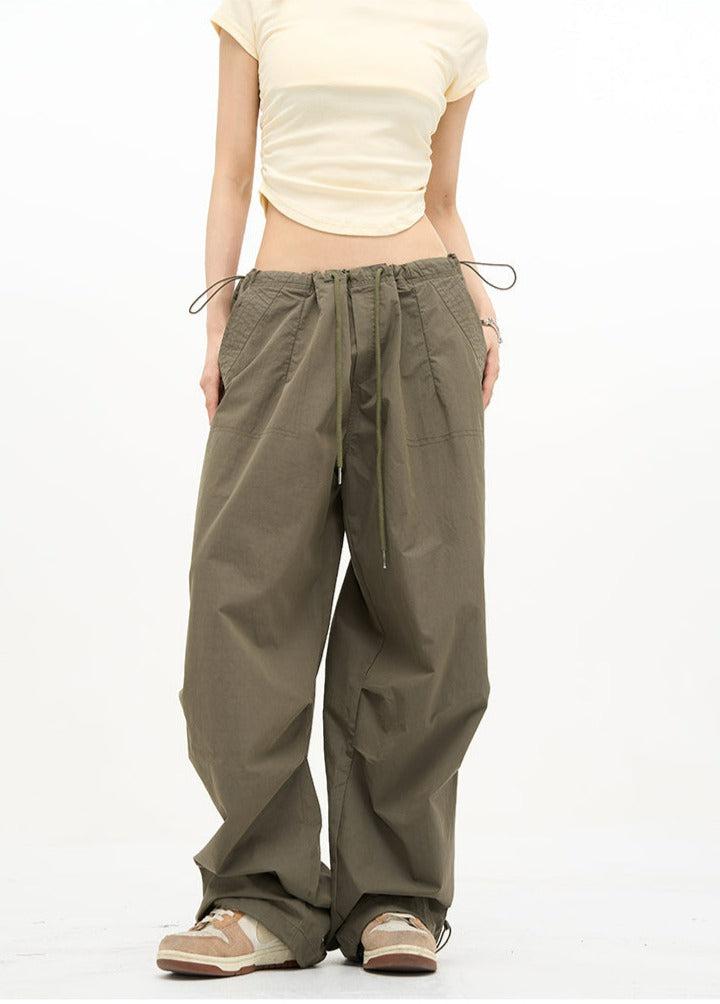 Drawstring Wide Cut Parachute Pants