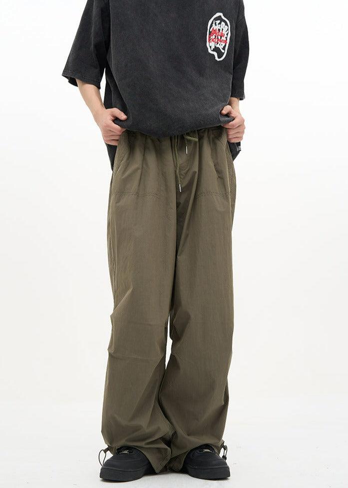 Drawstring Wide Cut Parachute Pants