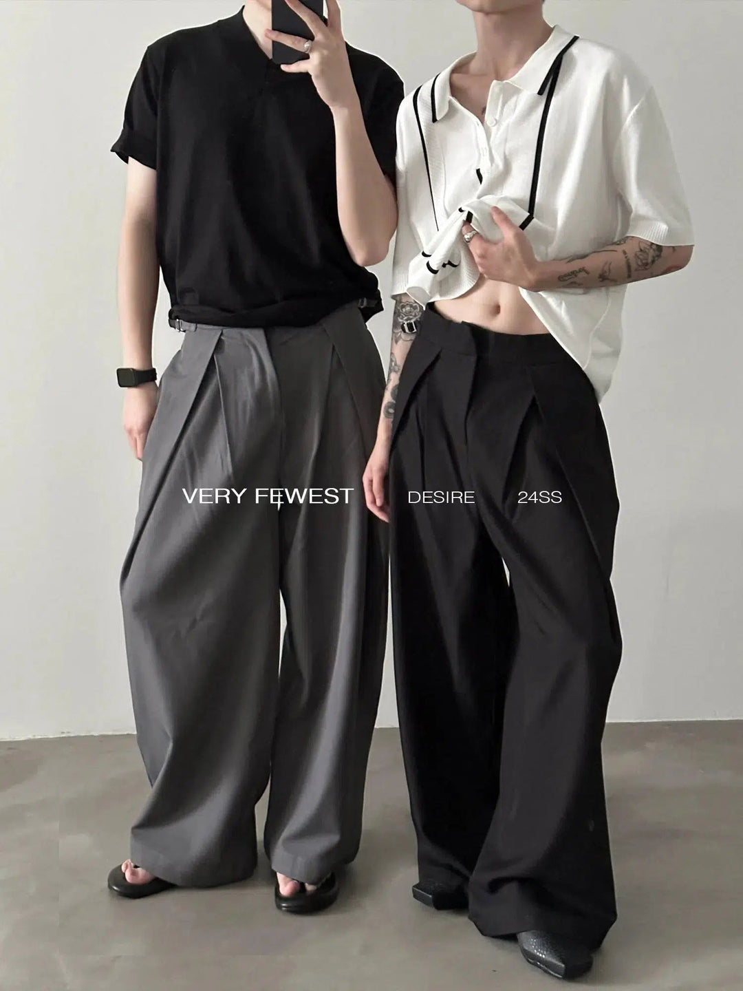 Drawstring Wide-Leg Pleated Pants