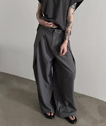 Drawstring Wide-Leg Pleated Pants