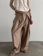 Drawstring Wide-Leg Pleated Pants
