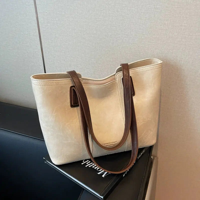 Dual Handles Leather Tote Bag