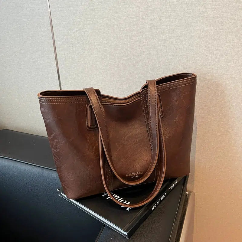 Dual Handles Leather Tote Bag
