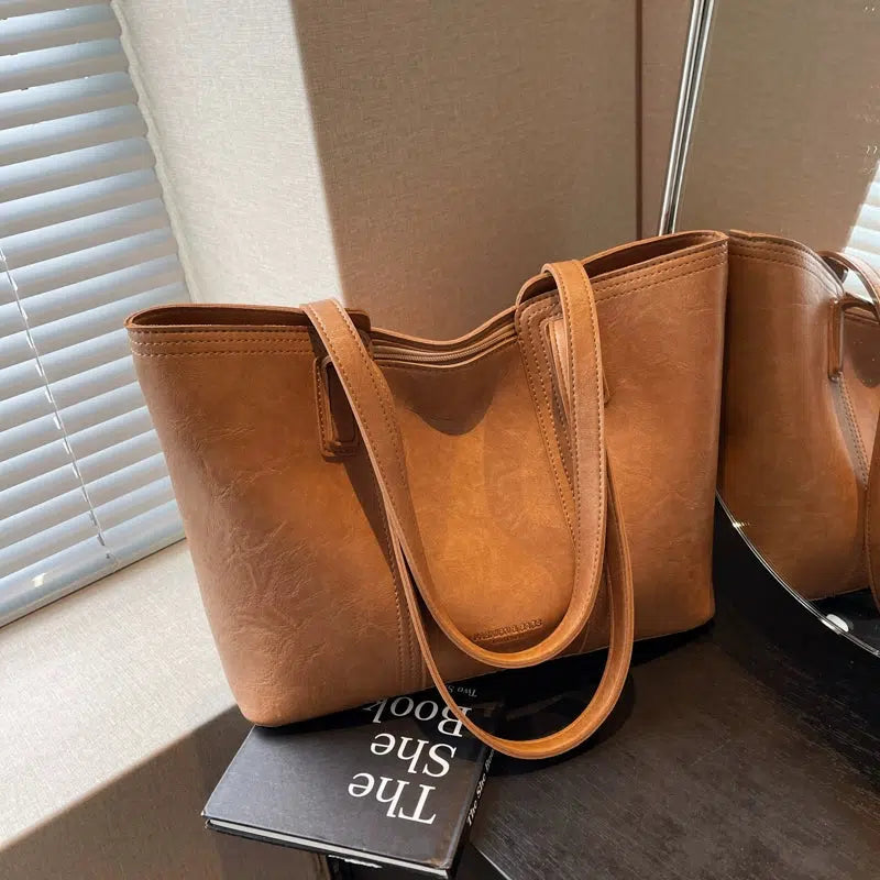 Dual Handles Leather Tote Bag