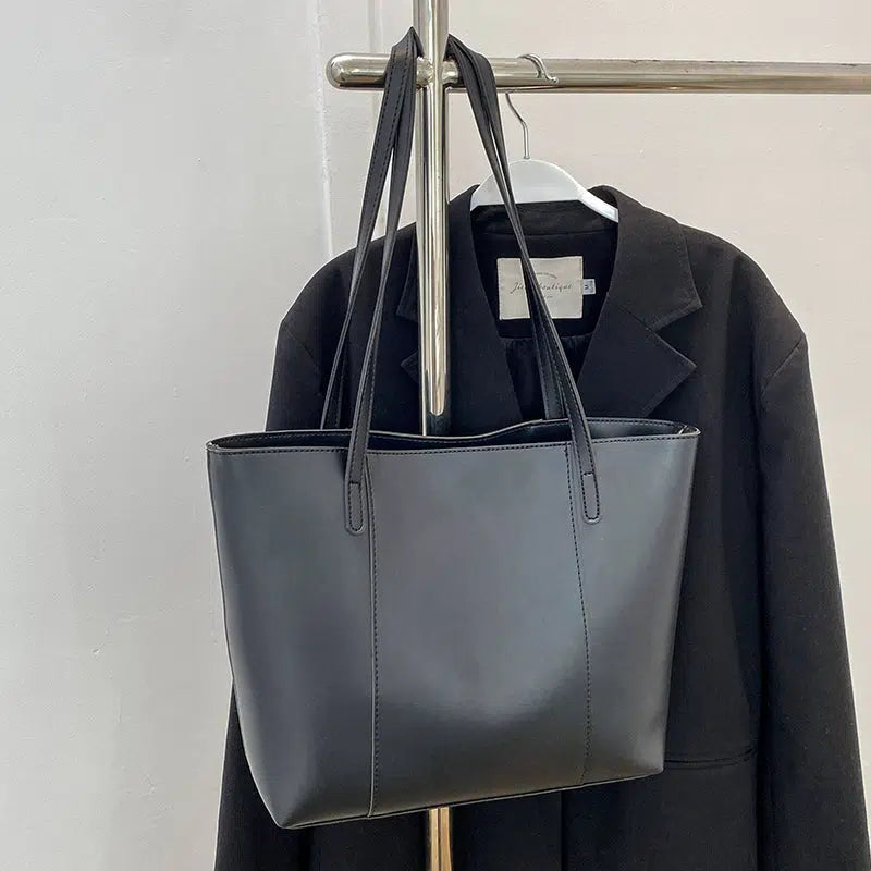 Dual Shoulder Straps Leather Tote Bag