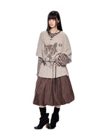 Graphic Faux Two-Piece Striped Sleeve T-Shirt 5