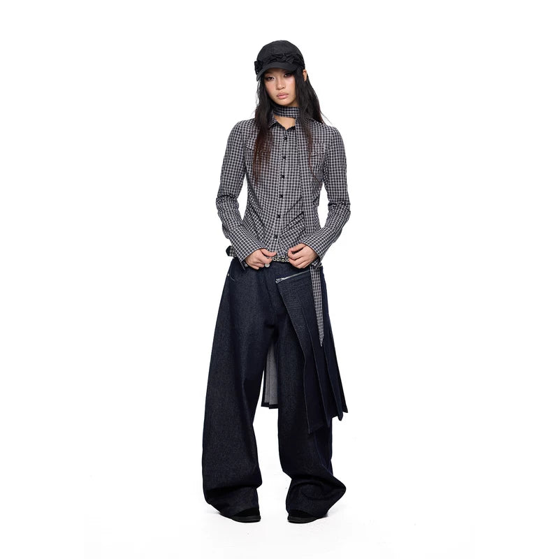 Detachable Pleated Denim Skirt Overlay Pants 5