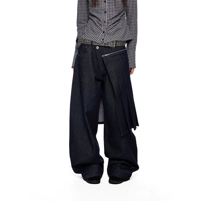 1627207:28338,6178350666164,1627207:28338,6178350666165,1627207:28338,6178350666166,6178350666164,6178350666165,6178350666166, Detachable Pleated Denim Skirt Overlay Pants