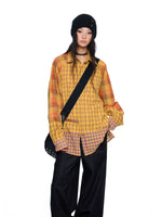 Patchwork Plaid Button-Up Shirt Loose Fit 4