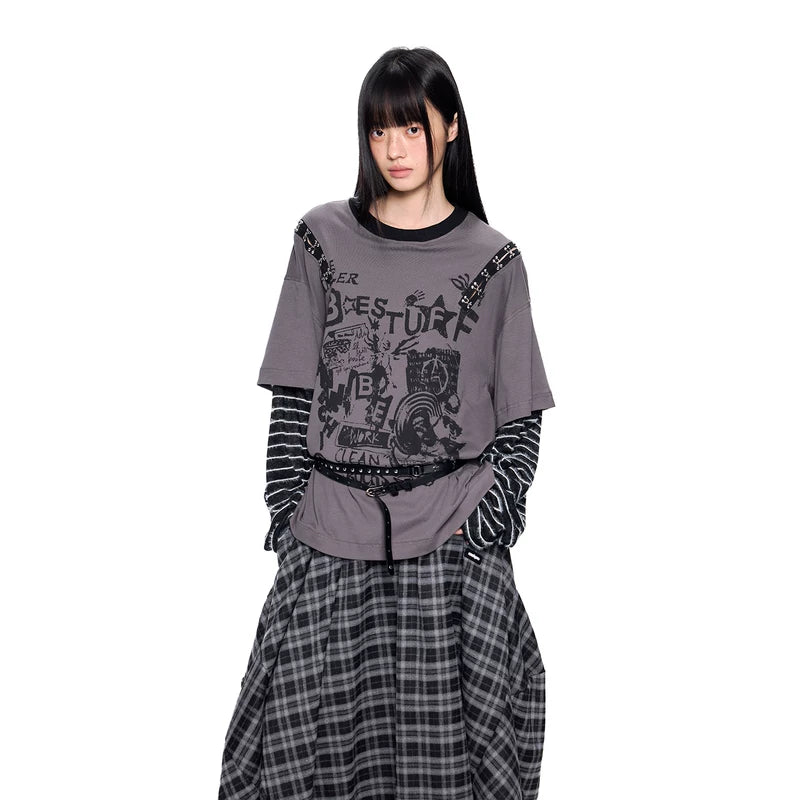 Faux Two-Piece Studded Graphic Long-Sleeve Tee 5