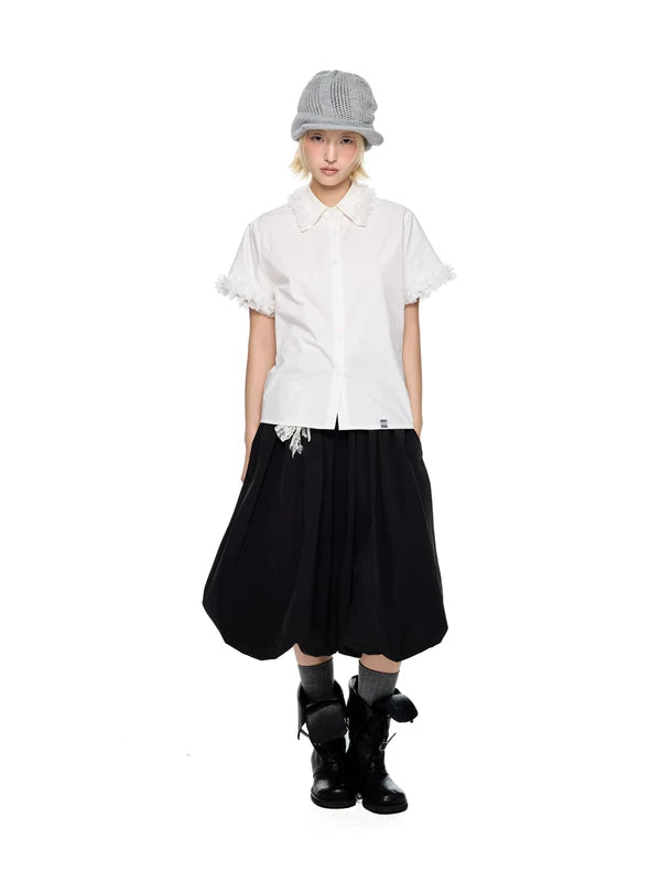 French Lace Trim Short-Sleeve Shirt 3