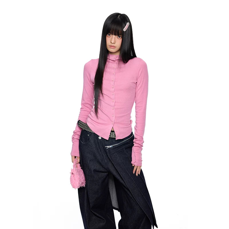 1627207:28323,6176296650317,1627207:28323,6176296650318,1627207:28323,6176296650319,6176296650317,6176296650318,6176296650319, Slim Fit Long Sleeve Button Cardigan Top